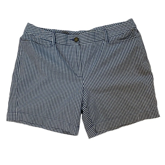 🌷Lands End Fit 2 Navy Blue and White Checkered Gingham Shorts Plus Size 16‎ - Picture 1 of 10